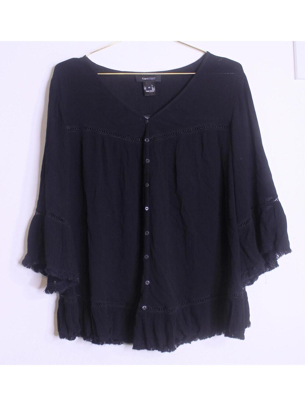 Karen Kane Black Boho Fringe Flutter Blouse - M